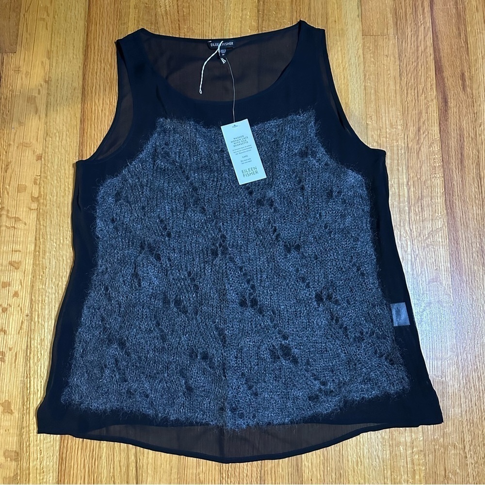 Eileen Fisher NWT Mohair Front Silk Blend Top Black size M (a4